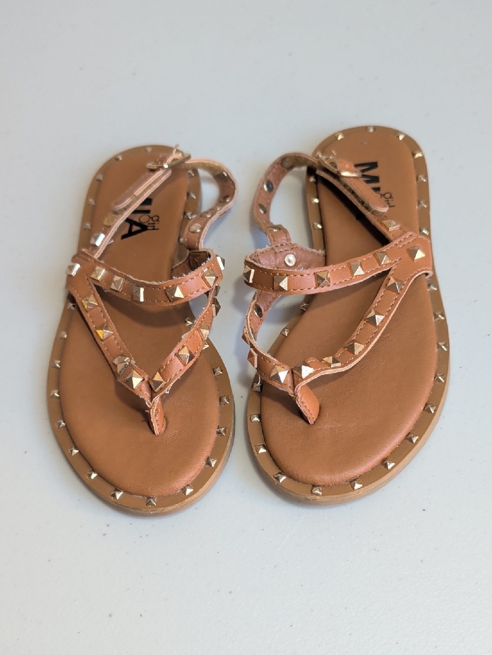 MIA Girls Tan Studded T-Strap Sandals